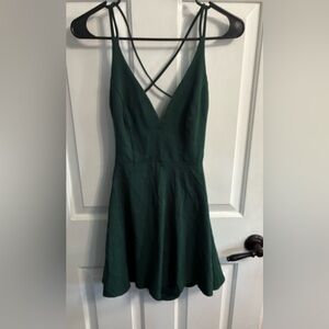 Lulu's Dark Green V-Neck Crisscross Mini Dress